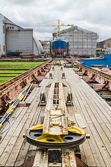 Image showing The ship on the stocks in the shipyard