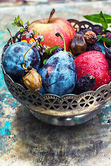 Image showing Autumn fruits in the vase