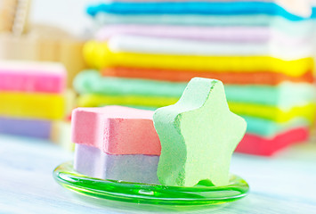 Image showing Assortment of soap and towels