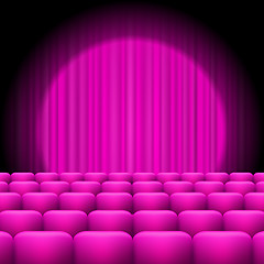 Image showing Pink  Curtains with Spotlight and Seats