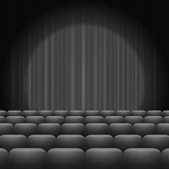Image showing Grey Curtains with Spotlight and Seats