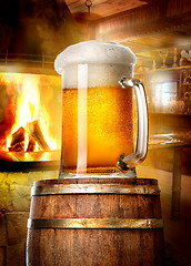 Image showing Beer and fireplace