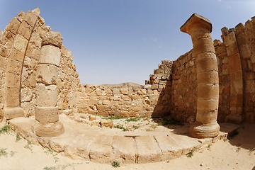 Image showing Fisheye view of ancient temple colonnade in Ovdat, Israel