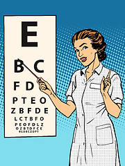 Image showing Woman ophthalmologist table verification of view