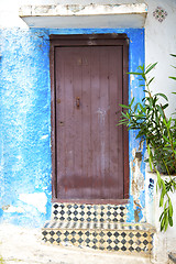 Image showing historical blue  in  antique building door morocco      style af