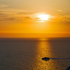 Image showing in santorini    greece sunset and the boat