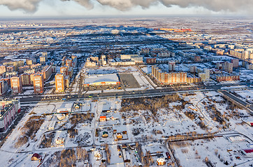 Image showing Aerial view on residential district at winter