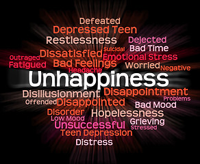 Image showing Unhappiness Word Represents Grief Stricken And Dejected