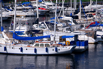 Image showing Yachts in a harbor