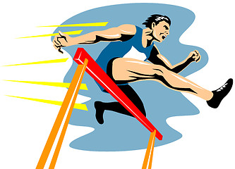 Image showing Athlete jumping a hurdle