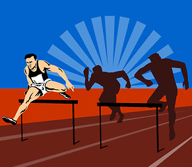 Image showing Athletes jumping hurdles