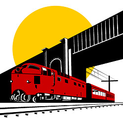 Image showing Diesel train passing under bridge