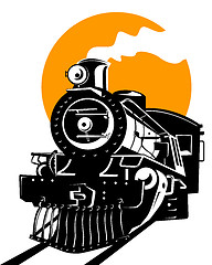 Image showing Vintage steam train with sun