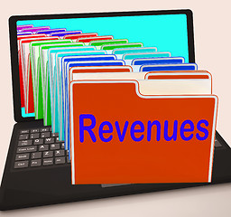 Image showing Revenues Folders Laptop Mean Business Income And Earnings