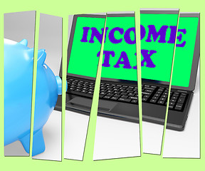 Image showing Income Tax Piggy Bank Means Taxation On Earnings