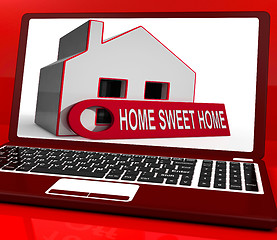 Image showing Home Sweet Home House Laptop Shows Comforts And Family