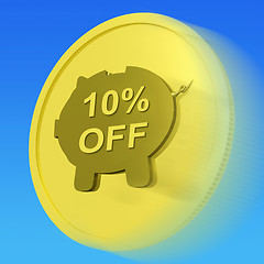 Image showing Ten Percent Off Gold Coin Shows 10% Savings And Discount