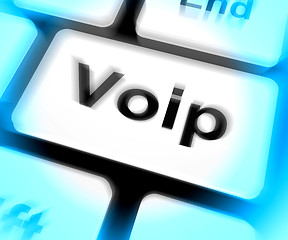 Image showing Voip Keyboard Means Voice Over Internet Protocol Or Broadband Te