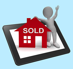 Image showing Sold House Tablet Means Successful Offer On Real Estate