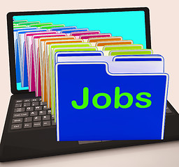 Image showing Jobs Folders Laptop Means Finding Employment And Work