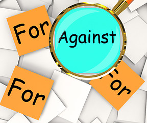 Image showing Against For Post-It Papers Mean Disagree With Or Support