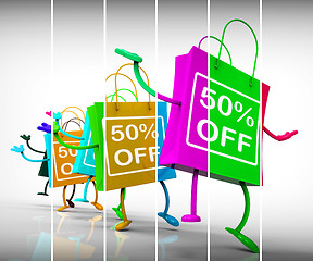 Image showing Fifty-Percent Off Shopping Bags Show Sales, Bargains, and Discou