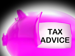 Image showing Tax Advice Piggy Bank Message Shows Advising About Taxes