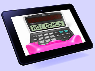 Image showing Hot Deals Calculator Tablet Shows Promotional Offer And Savings