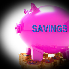 Image showing Savings Piggy Bank Coins Means Spare Funds And Bank Account