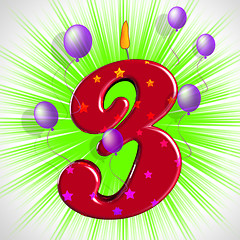 Image showing Number Three Party Shows Colourful Birthday Candles