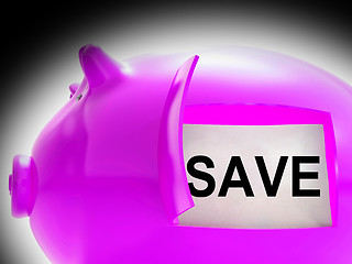 Image showing Save Piggy Bank Message Shows Savings On Products