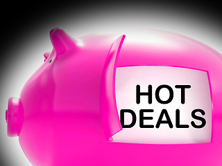 Image showing Hot Deals Piggy Bank Message Shows Cheap And Quality Products