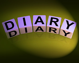 Image showing Diary Dice Mean Journal Blog or Autobiographical Record