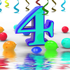 Image showing Number Four Party Displays Colourful Birthday Party Or Celebrati