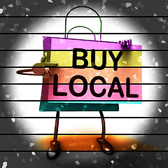 Image showing Buy Local Shopping Bag Shows Buying Products Locally