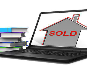 Image showing Sold House Laptop Shows Sale And Purchase Of Property