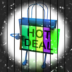 Image showing Hot Deal Shopping Bag Represents Bargains and Discounts