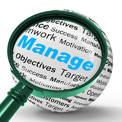 Image showing Manage Magnifier Definition Means Business Administration Or Dev