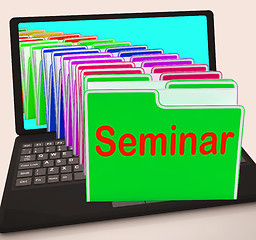 Image showing Seminar Folders Laptop Show Convention Presentation Or Meeting
