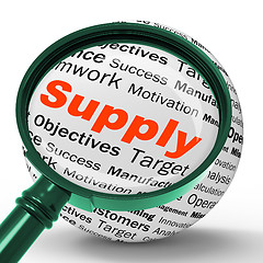 Image showing Supply Magnifier Definition Shows Goods Provision Or Product Dem