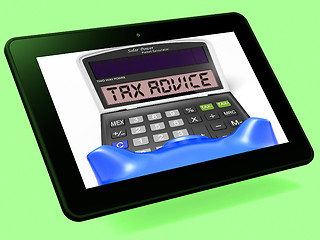 Image showing Tax Advice Calculator Tablet Shows Assistance With Taxes