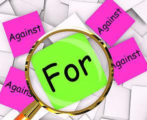 Image showing For Against Post-It Papers Mean In Favor Or Opposed