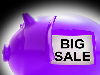 Image showing Big Sale Piggy Bank Message Means Massive Bargains