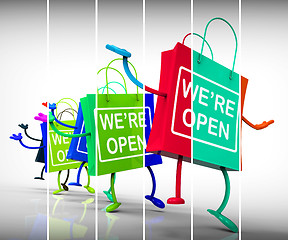 Image showing We\'re Open Shopping Bags Show Shopping Availability and Grand Op