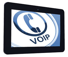 Image showing Voip Tablet Means Voice Over Internet Protocol Or Broadband Tele