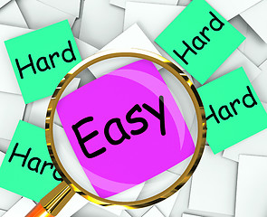 Image showing Easy Hard Post-It Papers Mean Effortless Or Challenging