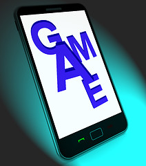 Image showing Game On Mobile Shows Online Gaming Or Gambling