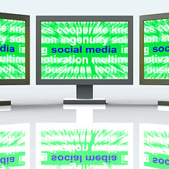 Image showing Social Media Laptops Mean Online Networking Blogging And Comment