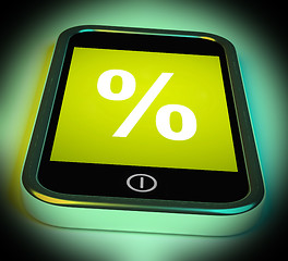 Image showing Percent Sign On Mobile Shows Percentage Discount Or Investment