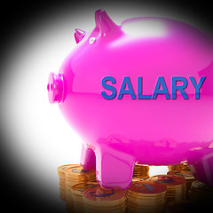 Image showing Salary Piggy Bank Coins Means Payroll And Earnings